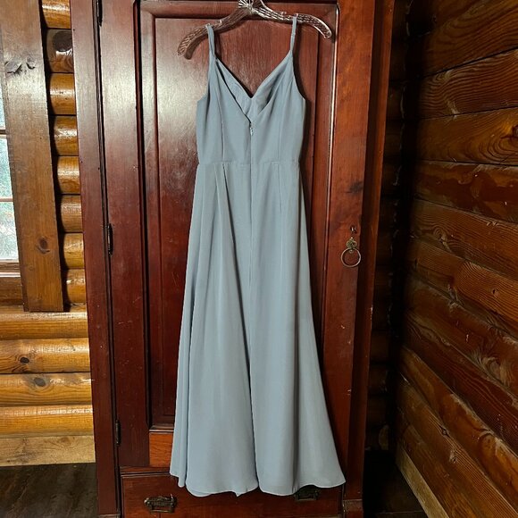 JJ's House Dusty Blue Lined Sleeveless Bridesmaid/Prom Sash Gown, Size 2 - Picture 2 of 11
